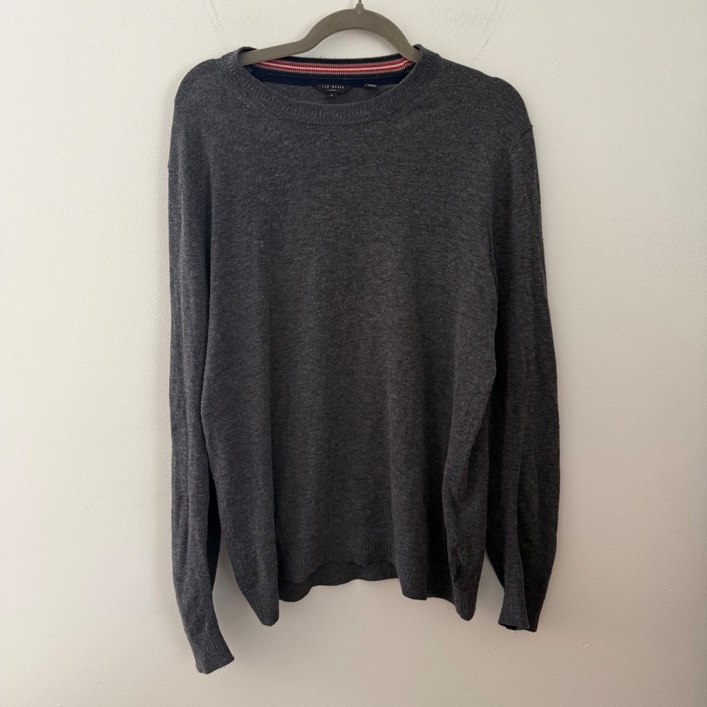 Ted Baker London Mens Dark Gray Crew Neck wool cashmere blend Sweater Size 6